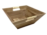 Custom-made Square Acacia Wood Bowl with Rattan Wrapped Handles